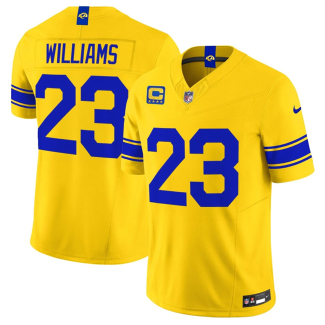 Men's Gold Los Angeles Rams #23 Kyren Williams Classic Sol 2026 F.U.S.E. 4-Star C Patch Vapor Limited Stitched Football Jersey