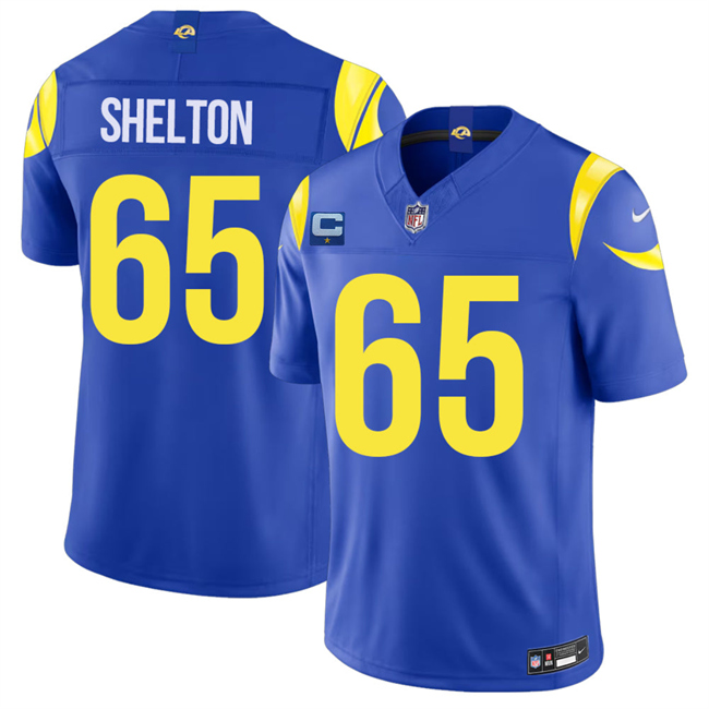 Men's Royal Los Angeles Rams #65 Coleman Shelton 2026 F.U.S.E. 1-Star C Patch Vapor Limited Stitched Football Jersey