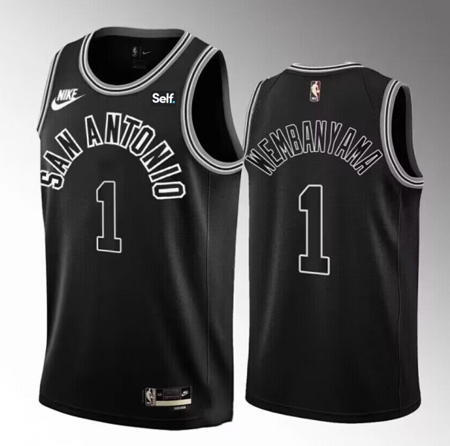Men's Black San Antonio Spurs #1 Victor Wembanyama 2022/23 Classic Edition Stitched Basketball Jersey