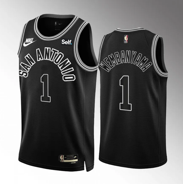 Men's Black San Antonio Spurs #1 Victor Wembanyama 2022/23 Classic Edition Stitched Basketball Jersey