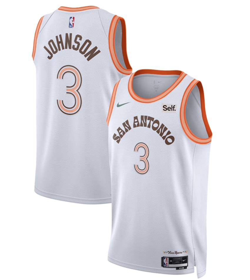 Men's White San Antonio Spurs #3 Keldon Johnson 2023/24 City Edition Stitched Basketball Jersey