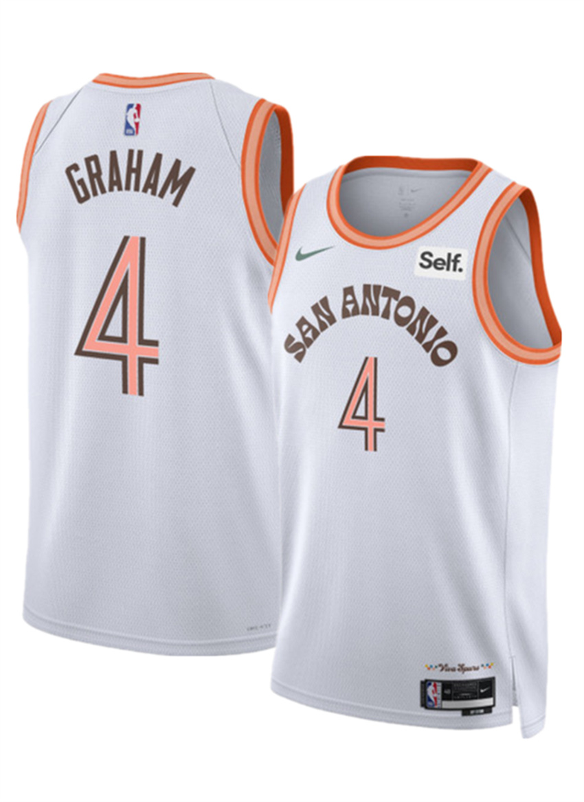 Men's White San Antonio Spurs #4 Devonte' Graham 2023/24 City Edition Stitched Basketball Jersey