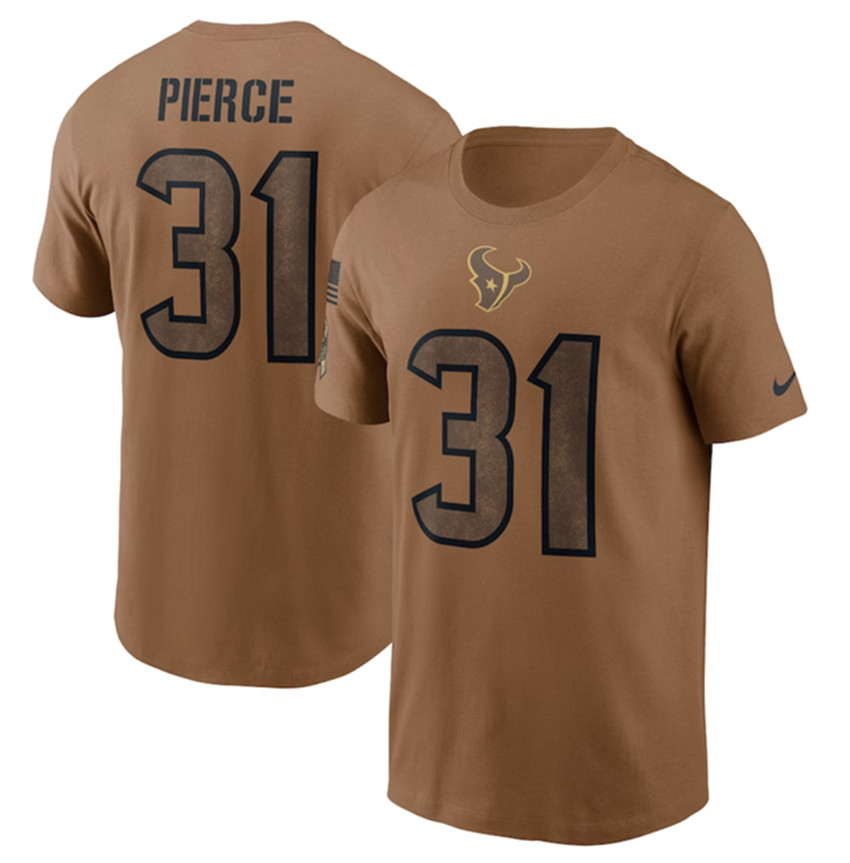 Men's Brown Houston Texans #31 Dameon Pierce 2023 Salute To Service Name & Number T-Shirt