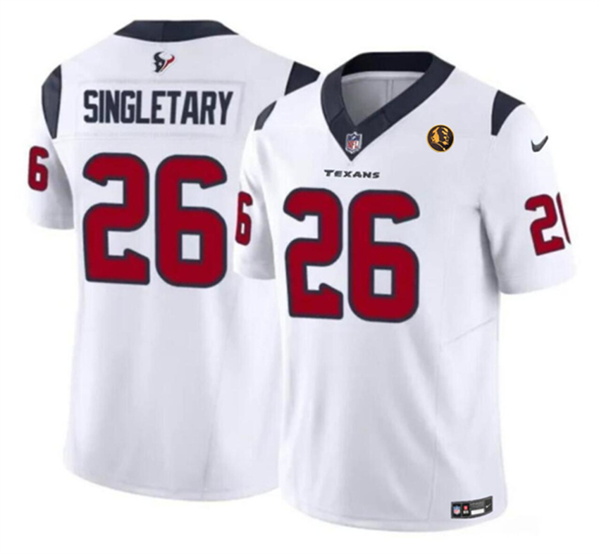 Men's White Houston Texans #26 Devin Singletary 2023 F.U.S.E. With John Madden Patch Vapor Limited Stitched Football Jersey