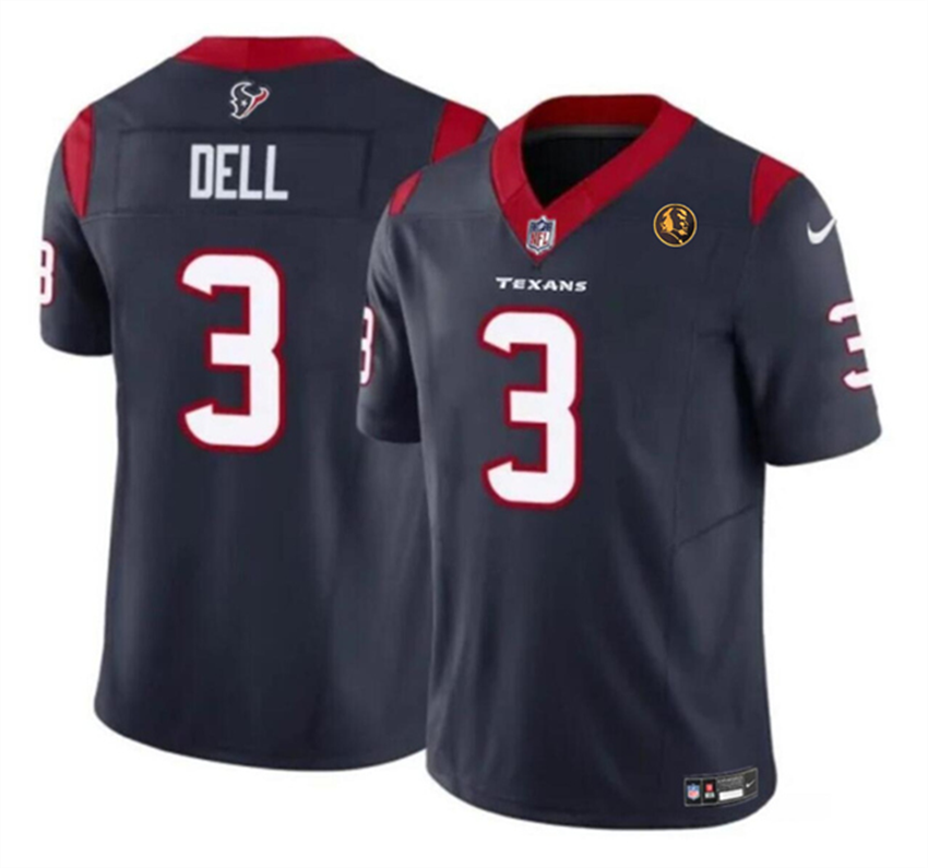 Men's Navy Houston Texans #3 Tank Dell 2023 F.U.S.E. With John Madden Patch Vapor Limited Stitched Football Jersey
