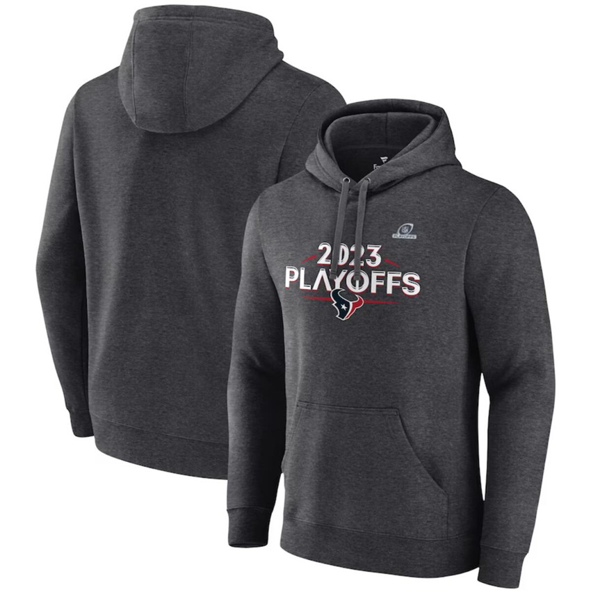 Men's Charcoal Houston Texans Heather 2023 Playoffs Fleece Pullover Hoodie