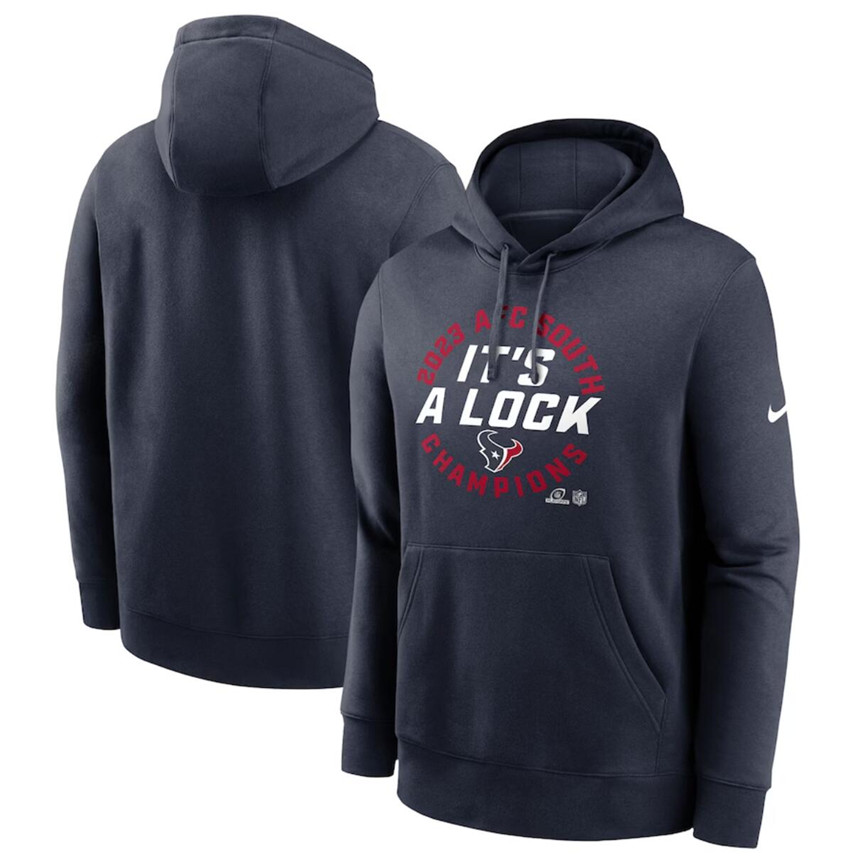Men's Navy Houston Texans 2023 AFC South Division Champions Locker Room Trophy Collection Club Pullover Hoodie