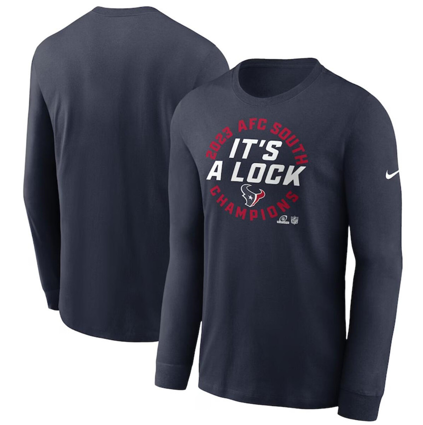Men's Navy Houston Texans 2023 AFC South Division Champions Locker Room Trophy Collection Long Sleeve T-Shirt