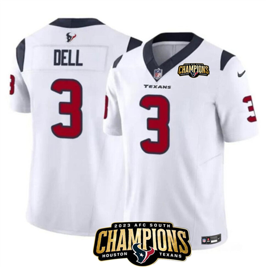 Men's White Houston Texans #3 Tank Dell 2023 F.U.S.E. AFC South Champions Patch Vapor Untouchable Limited Stitched Football Jersey