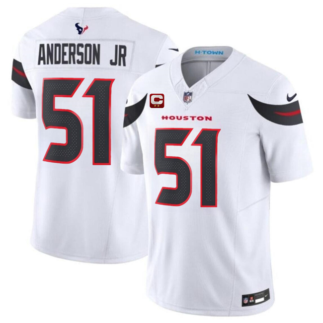Men's White Houston Texans #51 Will Anderson Jr 2024 Vapor F.U.S.E. With 2-star C Patch Limited Stitched Jersey