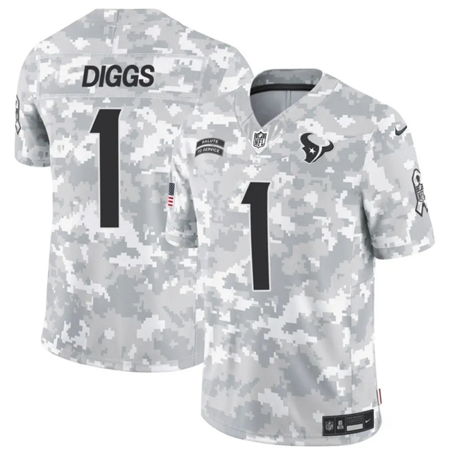 Men's Arctic Camo Houston Texans #1 Stefon Diggs 2024 F.U.S.E Salute to Service Limited Stitched Football Jersey