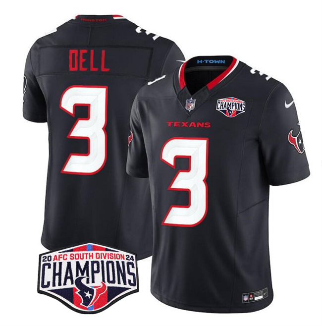 Men's Navy Houston Texans #3 Tank Dell F.U.S.E. 2024 AFC South Division Champions Vapor Limited Stitched Football Jersey