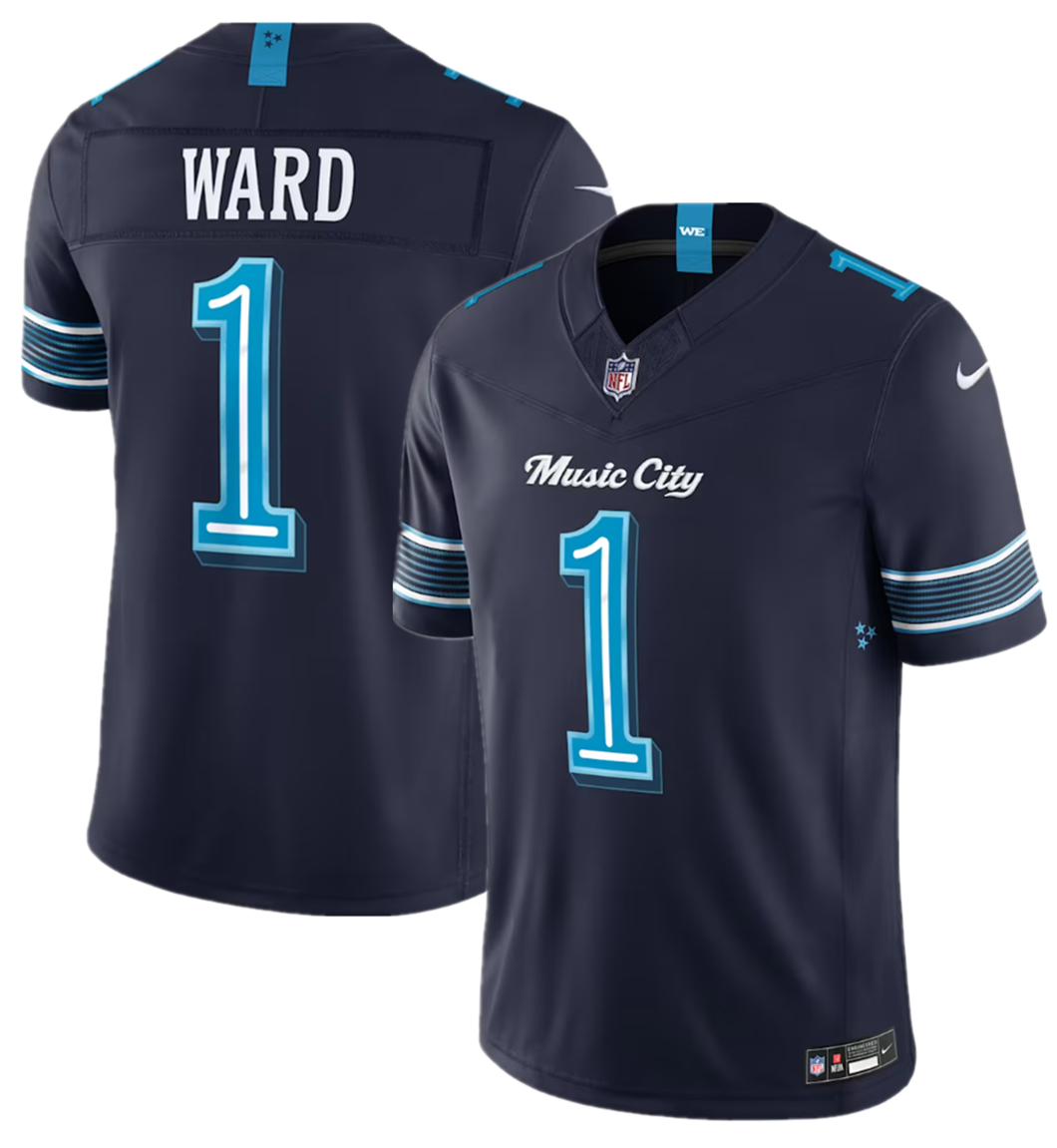 Men's Navy Tennessee Titans #1 Cameron Ward 2026 F.U.S.E. 'Music City' Rivalries Collection Limited Stitched Football Jersey
