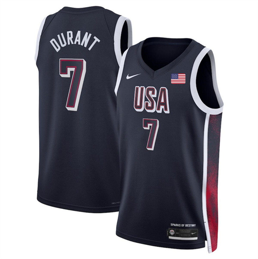 Men's Navy USA Basketball #7 Kevin Durant 2024 Swingman Stitched Jersey