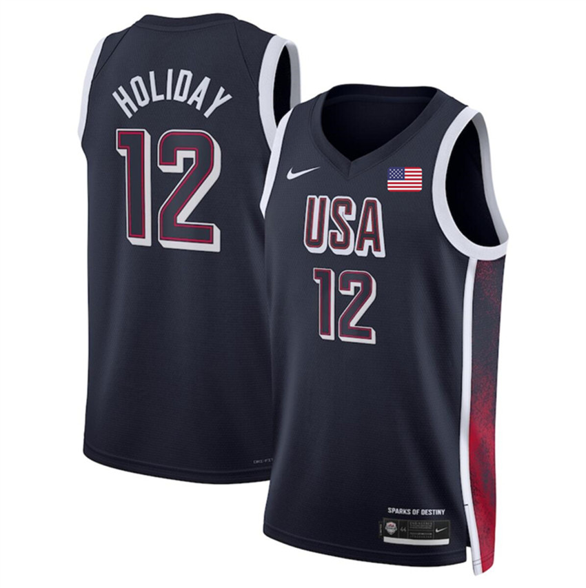 Men's Navy USA Basketball #12 Jrue Holiday 2024 Swingman Stitched Jersey