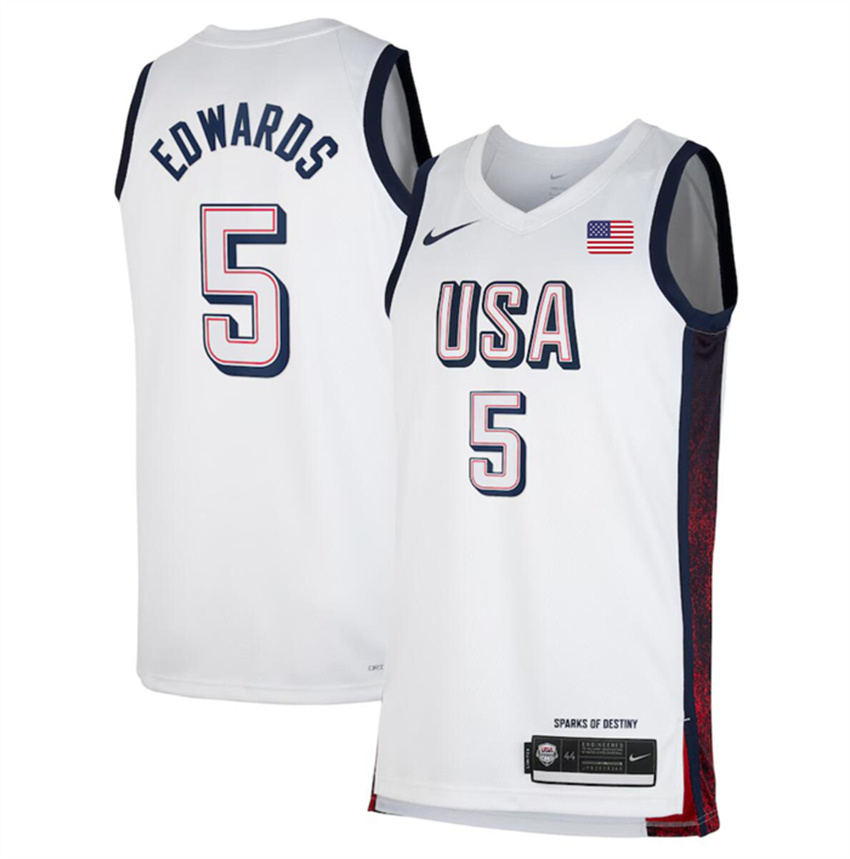 Men's White USA Basketball #5 Anthony Edwards 2024 Swingman Stitched Jersey
