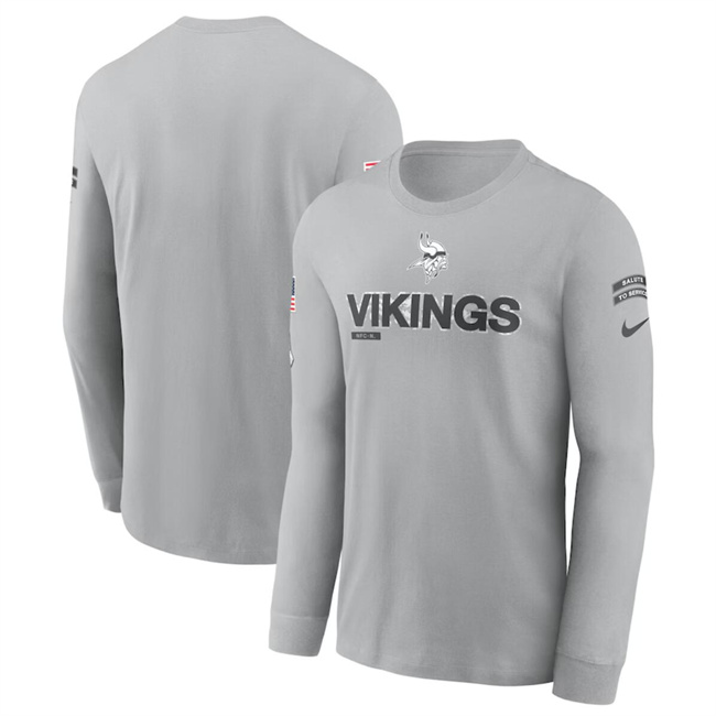 Men's Gray Minnesota Vikings 2024 Salute To Service Long Sleeve T-Shirt