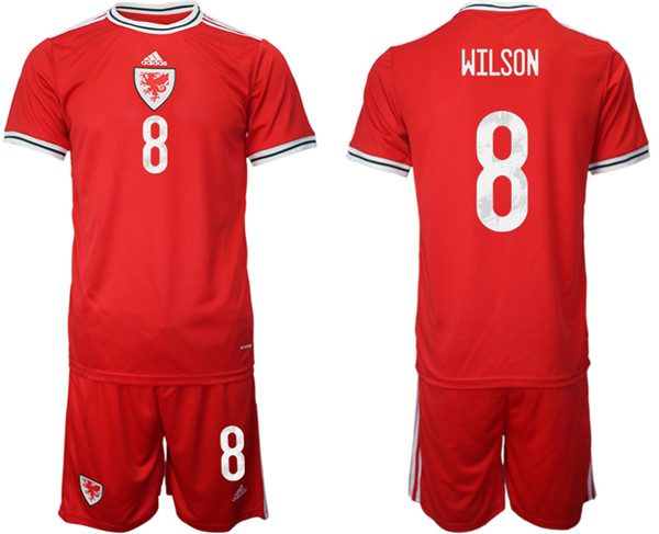 Men's Red Wales #8 Wilson Home Soccer Jersey Suit