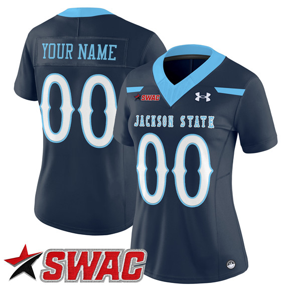 Women's Navy Jackson State Tigers Active Player Custom 2025 F.U.S.E. Vapor Limited Stitched Football Jersey(Run Small)