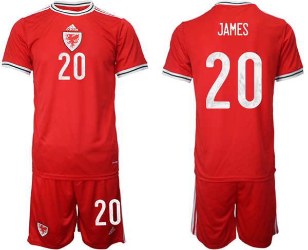 Men's Red Wales #20 James Home Soccer Jersey Suit