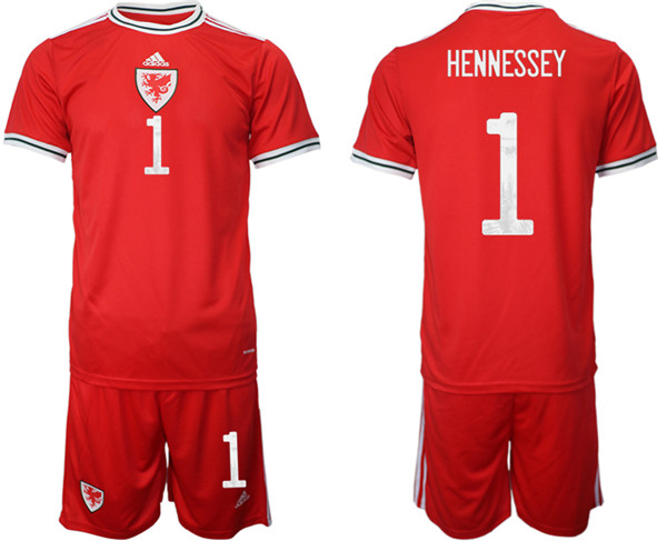 Men's Red Wales #1 Hennessey Home Soccer Jersey Suit