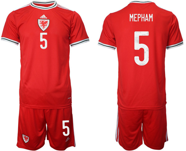 Men's Red Wales #5 Mepham Home Soccer Jersey Suit