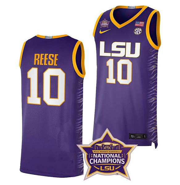 Women's Purple LSU Tigers #10 Angel Reese Stitched Basketball Jersey