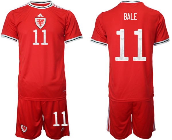 Men's Red Wales #11 Bale Home Soccer Jersey Suit