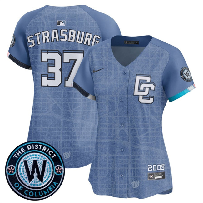 Women's Blue Washington Nationals #37 Stephen Strasburg 2025 City Connect Limited Stitched Baseball Jersey(Run Small)