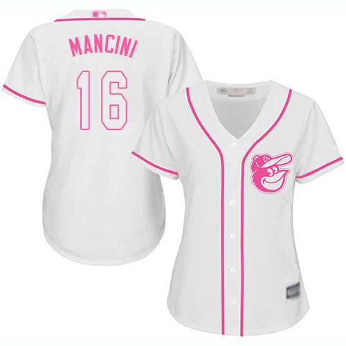 Orioles #16 Trey Mancini White/Pink Fashion Women's Stitched MLB Jersey