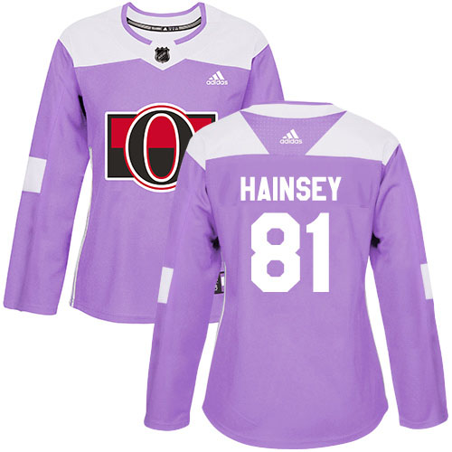 Adidas Senators #81 Ron Hainsey Purple Authentic Fights Cancer Women's Stitched NHL Jersey