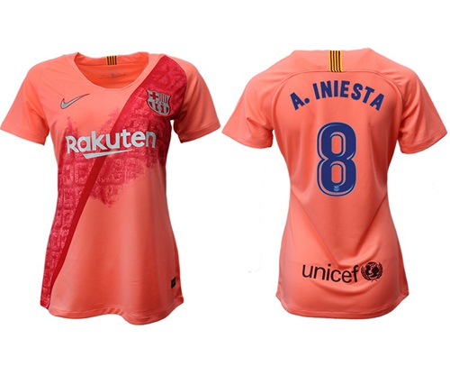 Women's Barcelona #8 A.Iniesta Third Soccer Club Jersey