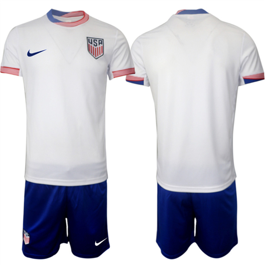 Men's White American Team Custom 2024-25 Home Soccer Jersey Suit