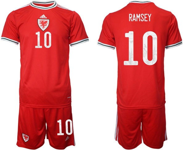 Men's Red Wales #10 Ramsey Home Soccer Jersey Suit