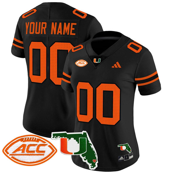 Women's Black Miami Hurricanes Active Player Custom 2024 F.U.S.E. Florida Patch Vapor Limited Stitched Football Jersey(Run Small)