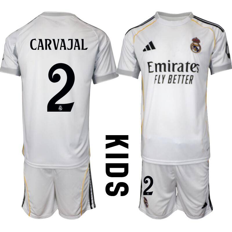 Youth White Real Madrid Custom 25/26 Home Soccer Jersey Suit