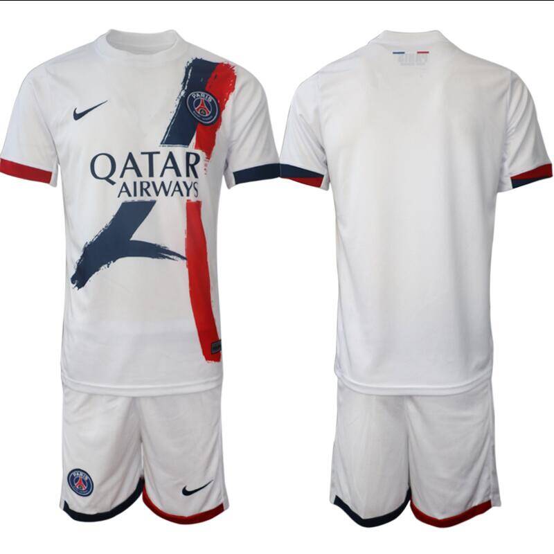 Youth White Paris Saint-Germain 2024-25 Away Custom Soccer Jersey Suit