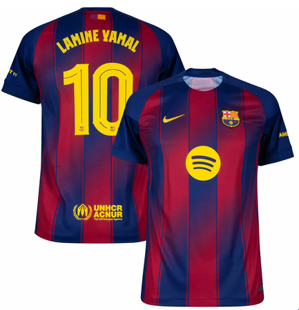 Youth Navy/Red Barcelona #10 Lamine Yamal 2025/26 Home Soccer Jersey