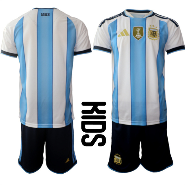 Youth White/Blue Argentina Blank 2025-26 Home Soccer Jersey Suit