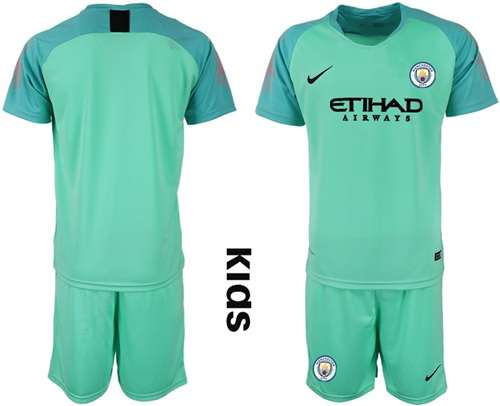 Manchester City Blank Green Goalkeeper Kid Soccer Club Jersey