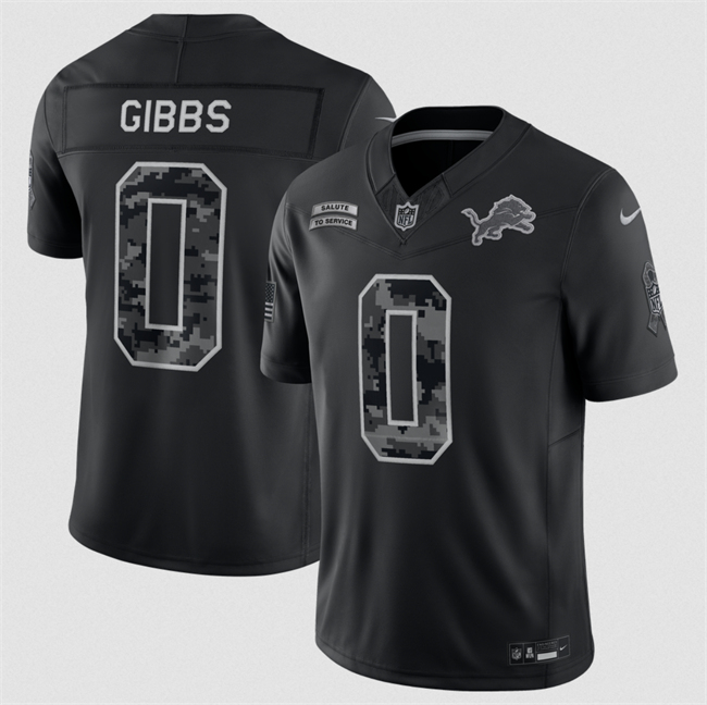 Youth Black Detroit Lions #0 Jahmyr Gibbs 2026 Salute to Service Limited Stitched Football Jersey(Run Small)