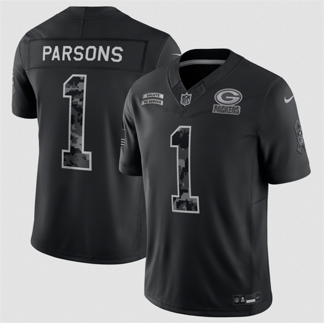 Youth Black Green Bay Packers #1 Micah Parsons 2026 Salute to Service Limited Stitched Football Jersey(Run Small)