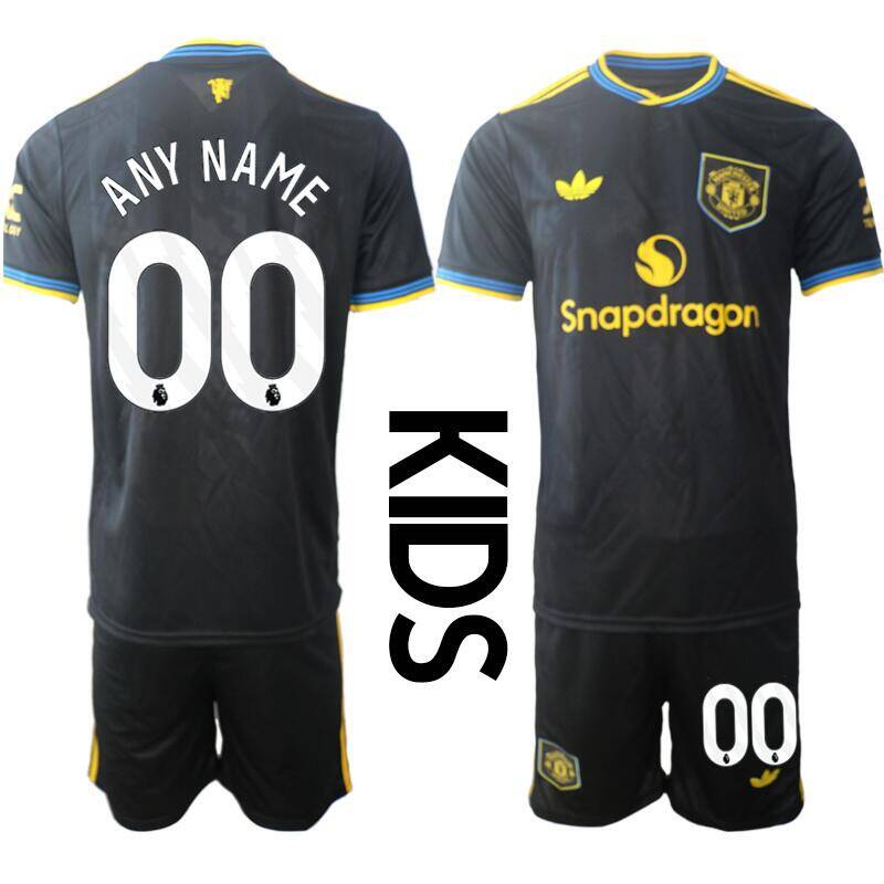 Youth Black Manchester United Custom Soccer Jersey Suit