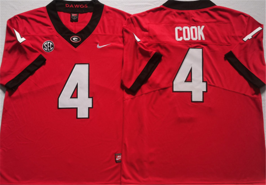 Youth Red Georgia Bulldogs #4 COOK College Football Stitched Jersey
