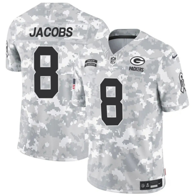 Youth Arctic Camo Green Bay Packers #8 Josh Jacobs 2024 F.U.S.E Salute to Service Limited Stitched Football Jersey