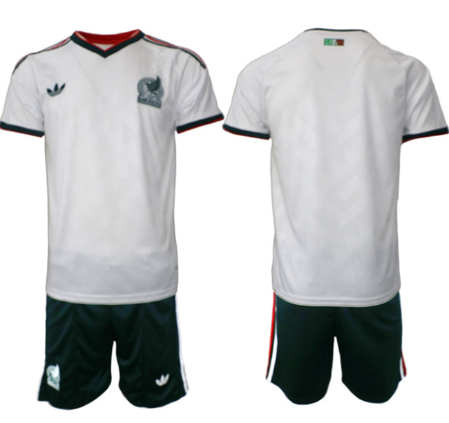 Youth White Mexico Blank Away Soccer Jersey Suit