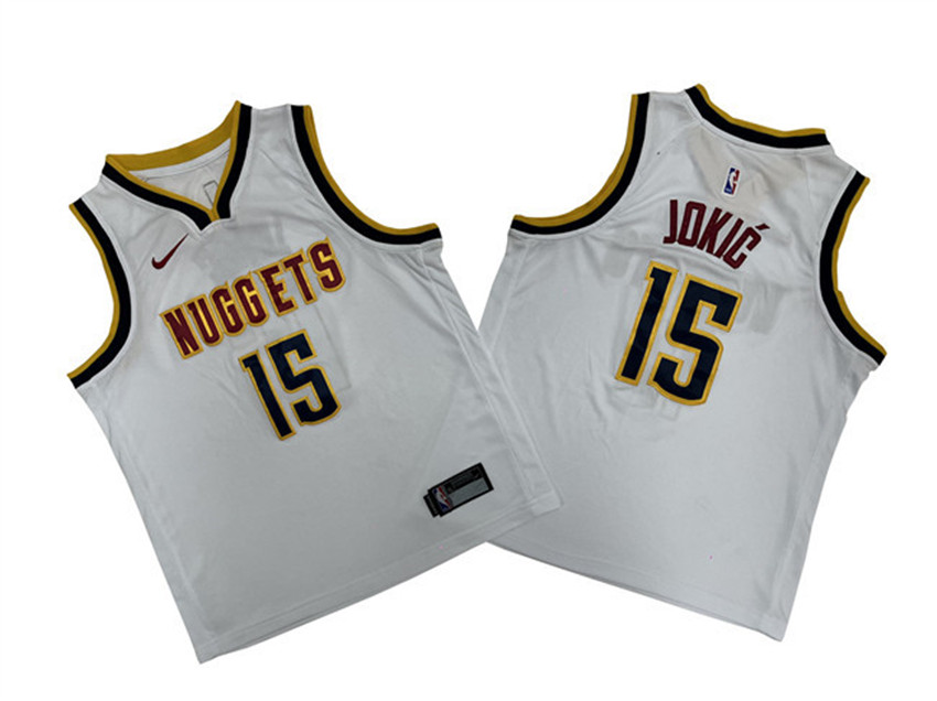Youth White Denver Nuggets #15 Nikola Jokic With NO.6 Patch Stitched Basketball Jersey