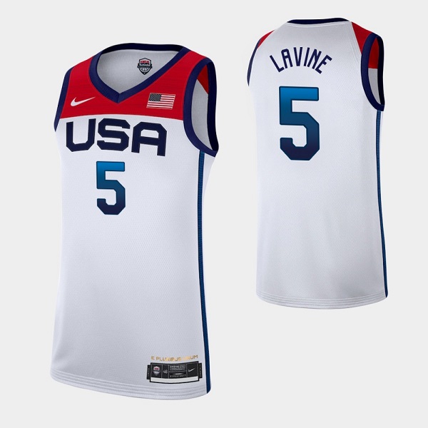 Men's White USA Basketball #5 Zach LaVine 2021 Olympics Stitched Home Jersey