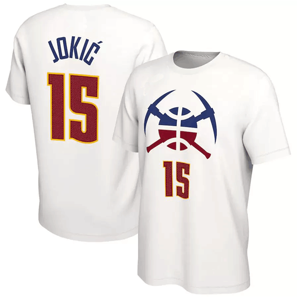 Men's White Denver Nuggets #15 Nikola Jokic Name & Number T-Shirt