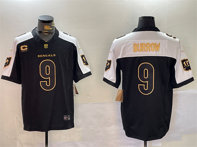 Men's Black Gold Cincinnati Bengals #9 Joe Burrow 2024 F.U.S.E With 4-Star C Patch Limited Stitched Football Jersey